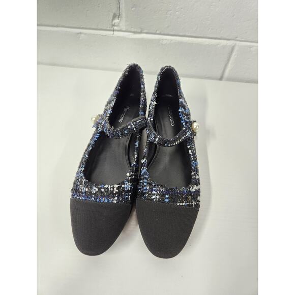C.Paravano Women's Mary Jane Tweed Shimmery Black/Blue Shoes/Flats, 38 (US 7.5) - Picture 2 of 8
